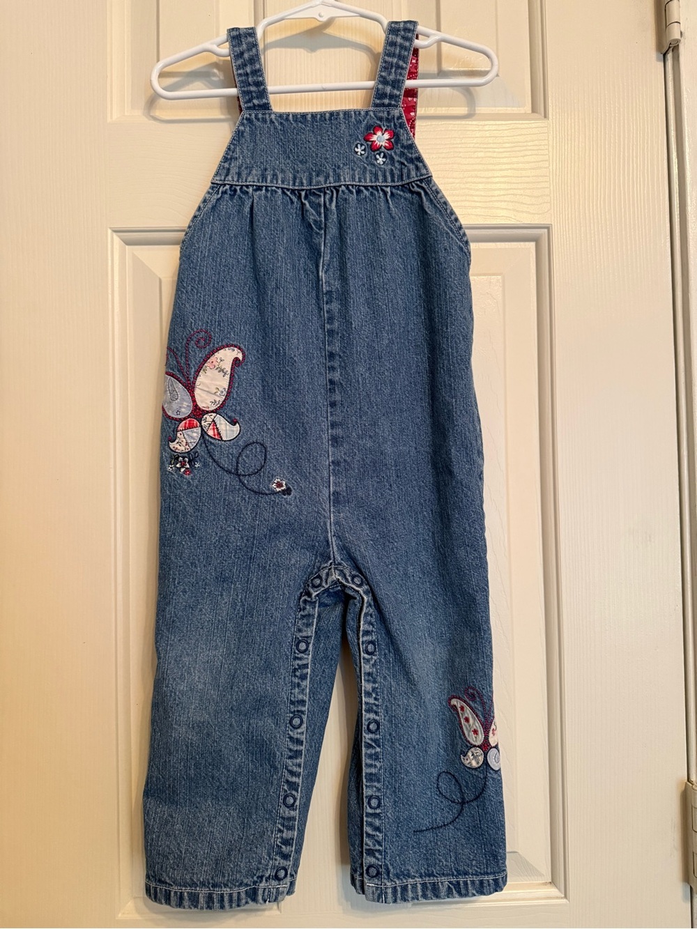 Gymboree Girls Denim Overalls Blue & Red 18-24 mos Very Good Condition
